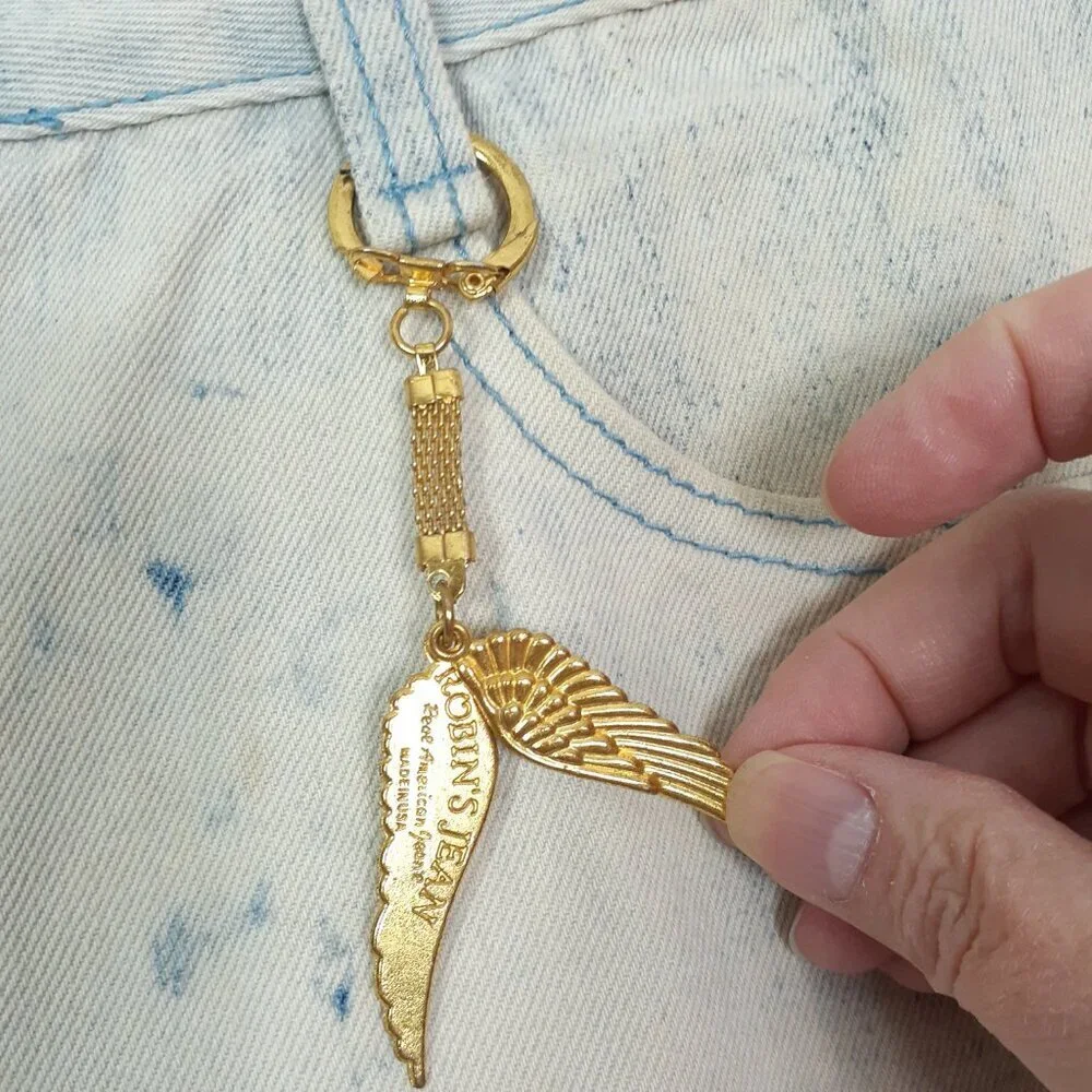 Robin's Jean Mens Jeans 34 Waist Long Flap Studded Pockets Gold Keychain 29